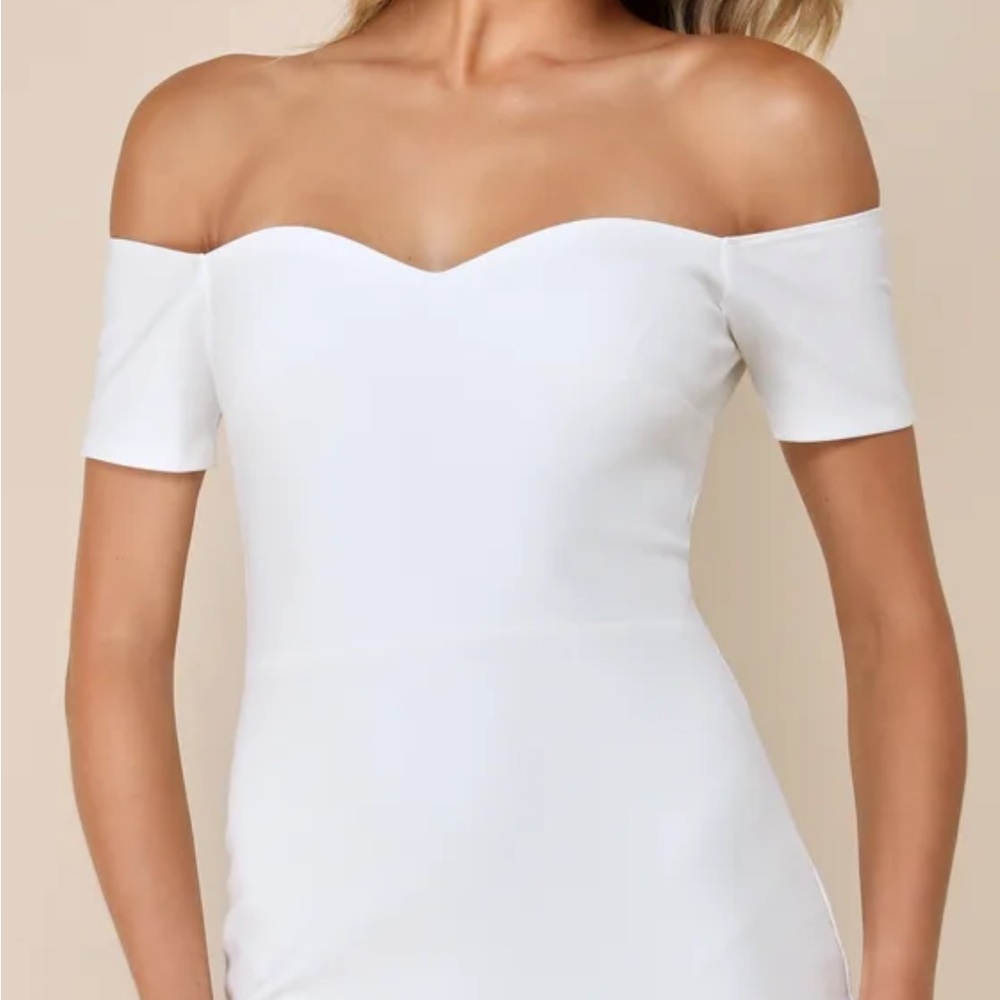 Lulus How Much I Care Ivory Off-the-Shoulder Midi Dress size S NWT - Picture 4 of 13